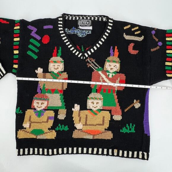 VTG BEREK Bergdorf Goodman New York Hand Knit Native American Themed Sweater M - Picture 4 of 8